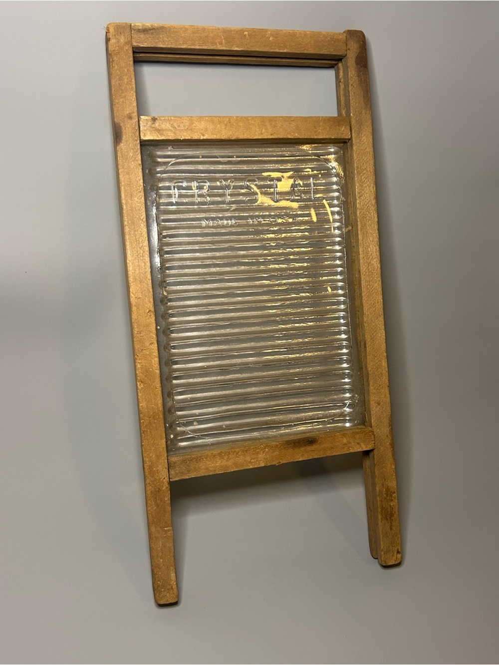 Vintage‎ Primitive CRYSTAL Glass & Washboard Wood Made USA Rustic Folk Americana